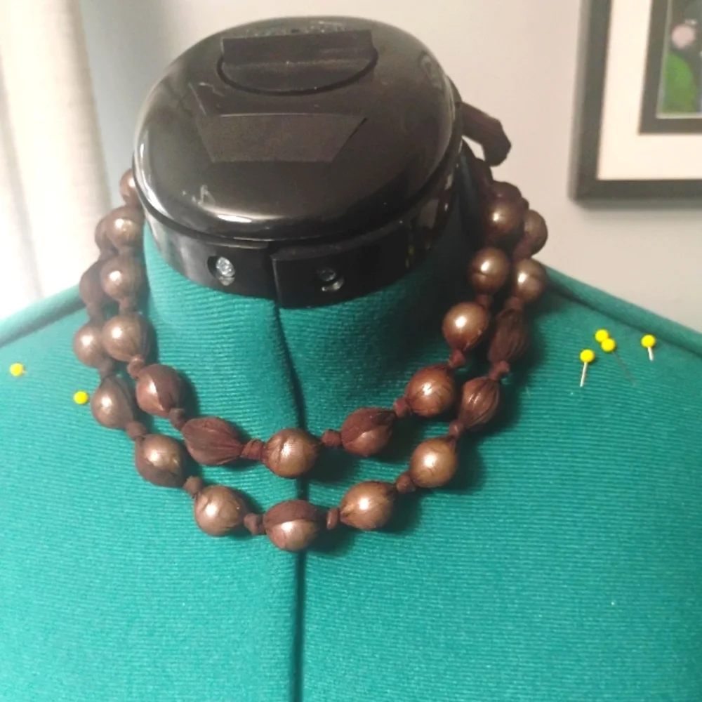 Hand Knotted Gauze Wrapped Adjustable Pearl Necklace